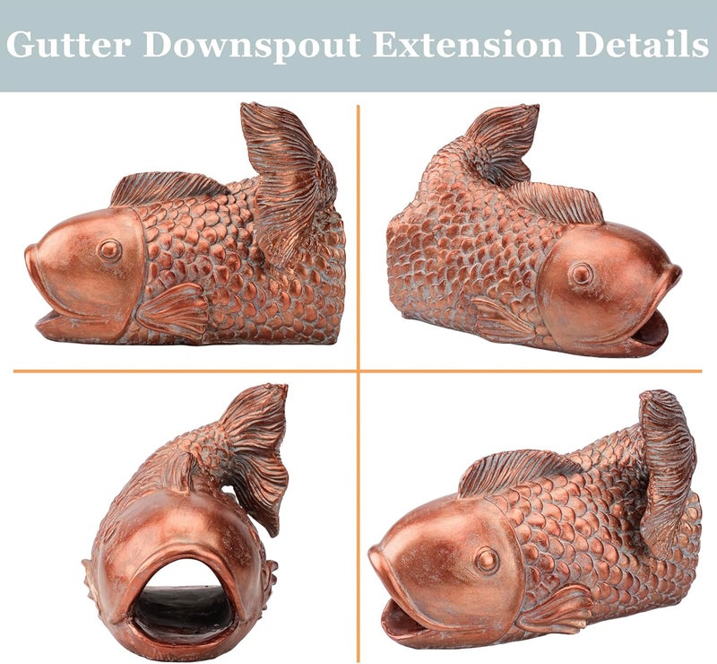 Euiroet Real Koi Sculpture Gutter Diverter Rain,Eco-Friendly Resin Gutter Extender Diverter, Fish Decor Gutter Extension Downspout, Splash Block, Perfect Gutter Downspout Extension for 3"x4" Gutter - Image 5